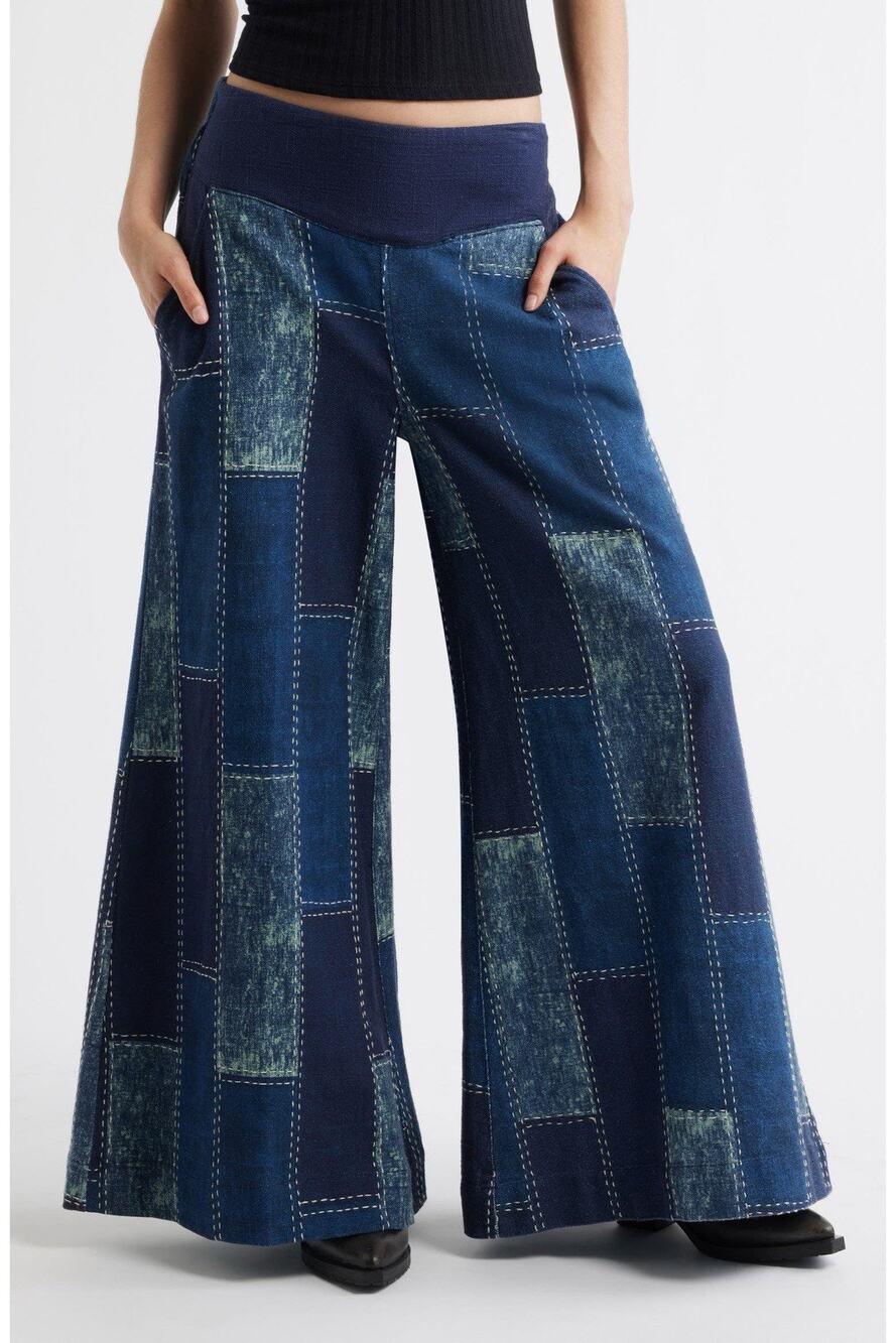 Free People Wide Leg Patch Work Boho Baggy Pant Women Size Large